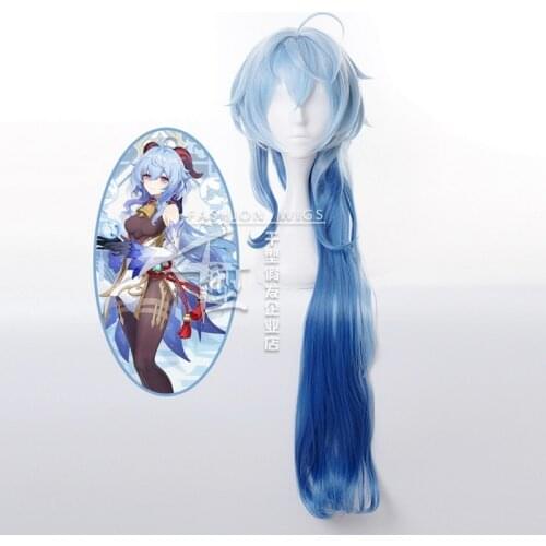 100cm Anime Project Genshin Impact Blue Ombre Long Cosplay Wig Synthetic Hair Halloween Costume Party Wigs