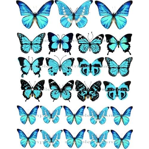 25 Big Mixed Blue Butterfly Edible Cake Cupcake Topper Wafer Rice Paper for Cake Decoration Birthday Wedding Cake Decor Supplier