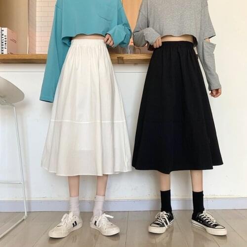 White mid-length skirt spring and autumn new style 2021 all-match skirt with lining female high-waisted thin a-line skirt