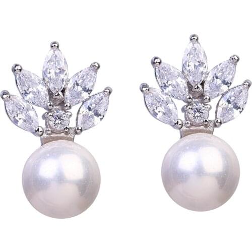 Bettyue Fashion Cute Circular Pearl Stud Earrings Branch Shape Cubic Zircon Colorful Jewelry For Female Bridal Party Gift