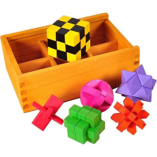 Brain Teasers Wooden Puzzles for Kids 6 Pack Logic Test Handheld Disentanglement Games Cast Educational Toys Teens and Adults
