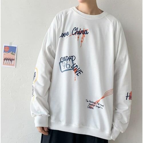 Spring Autumn New Tshirt Men Fashion Print Mens Tshirts Loose Personality O-Neck Hip Hop Streetwear T-Shirts High Quality