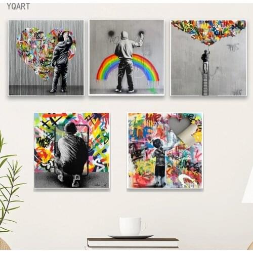 Modern Graffiti Artwork Pop Street Canvas Paintings on the Wall Love this World Colorful Pictures for Home Living Room Decor