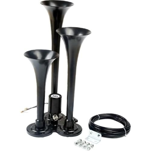 TRIPLE TRUMPET CHROME ELECTRIC AIR HORN 150db TRAIN SET HUGE LOUD SOUND