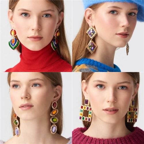 JURAN Fashion Glass Metal Resin Drop Earrings For Women Jewelry Dangle Geometric Statement Earrings Wedding Party Girl Gifts