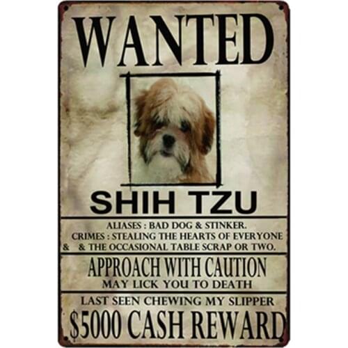 [ Kelly66 ] SHIH TZU Dogs Wanied Metal Sign Tin Poster Home Decor Bar Wall Art Painting 20*30 CM Size y-2087