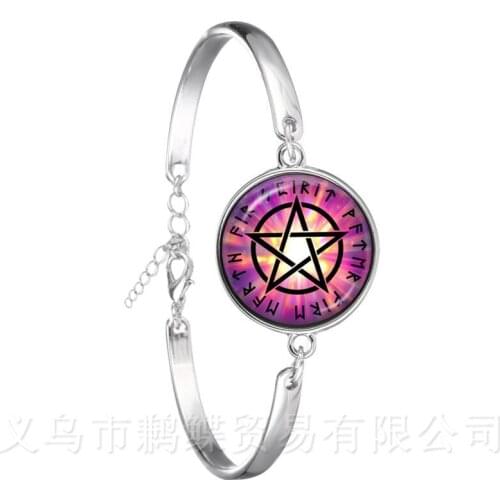 Classic Pentacle Bracelet Tree of Life Picture Glass Cabochon Jewelry Silver Plated For Women Girls Children Gift