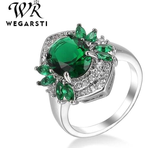 WEGARSTI New Fine Engagement Ring 925 Sterling Silver Gemstone Rings Silver Emerald Ring For Women Wedding Party Jewelry