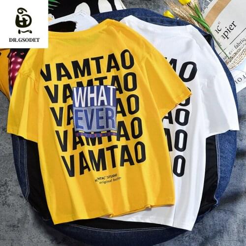 GSODET Summer T-Shirt Cotton Couple Creative Hip-Hop Letter Loose O-Neck Casual All-Match Drop-Shoulder Sleeves Large Size Tops