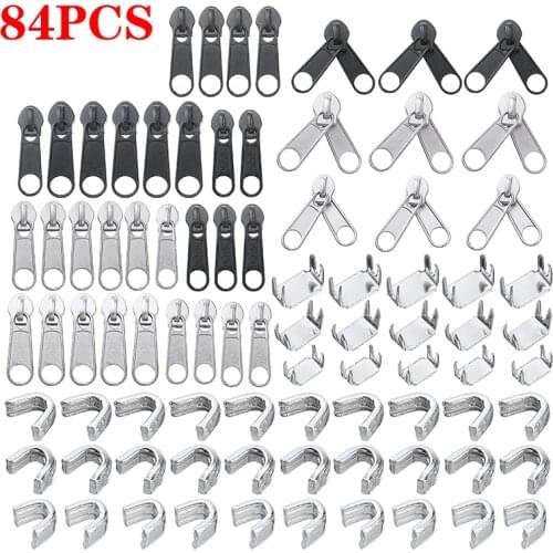 84Pcs Zip Heads Zipper Repair Kit Replacement For Repairing Clothing Pants DIY Sewing Craft sewing Kits Supplies