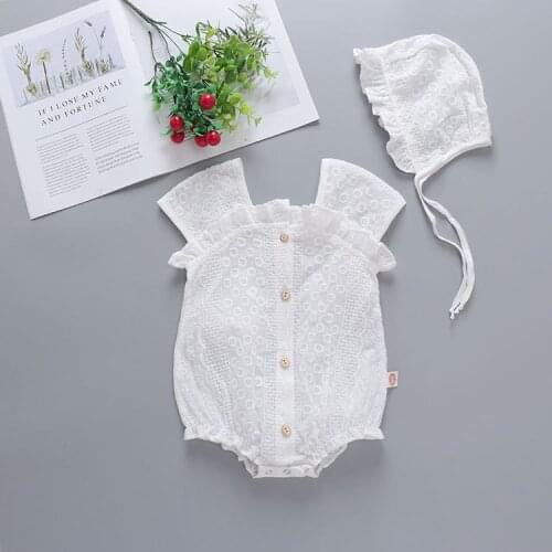 New Summer 2021 Toddler Costume Newborn Baby Girls Clothing Baby Bodysuit Short Sleeve White Lace Princess Twins Baby Clothing