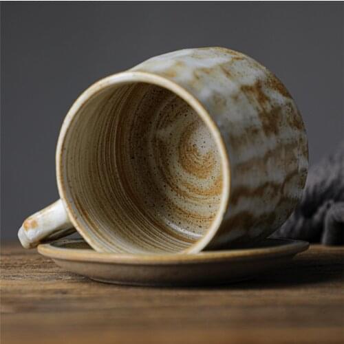 Personalized Ceramic Coffee Cup and Saucer Set Creative Gift Stoneware Mug Retro Breakfast Mug Stoneware Teaware Retro Ornaments