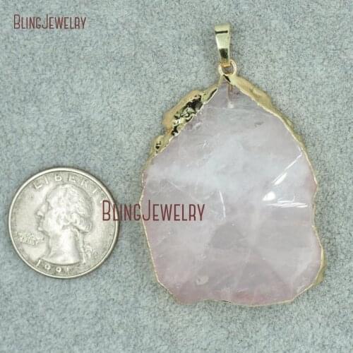 PM34432 Rose Quartzs Pendant Pink Crystal Faceted Pyramid Pendant Electroplated 24k Gold Cap Bail