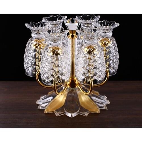 Metal Cup Holder Home Drinking Glass Drain Rack Living Room Embedded Glass 6 Cups Storage Rack Cup Six-piece Set with Holders