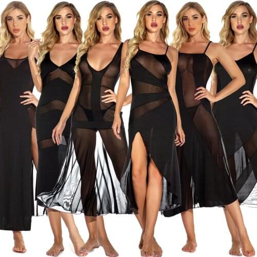 S M L XL XXL 3XL 4XL 5XL 6XL Plus Size Women Sexy Lingerie Hot Erotic Underwear Black Transparent Porno Long Dress