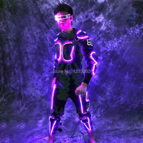 Christmas LED Lighting Armor Tron Legacy Illuminated Robot Suit With Glasses Gloves Kneecap For Bar NightClub Stage Party Show