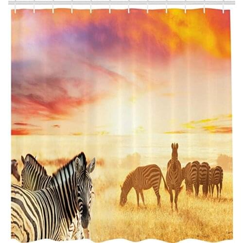 Safari Shower Curtain South African Wild Zebra Print for Bathroom durable fabric accessories creative with hooks