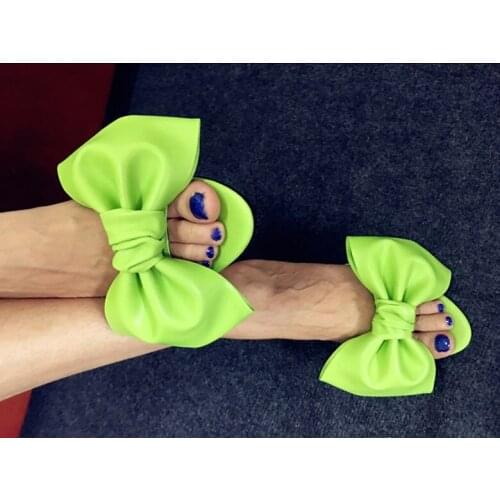 Summer Girls ' White Dots Big Bow Ties Slippers Sandals Woman Fish toe 4 CM Low Heels Butterfly Knots Slip On Slide Shoes