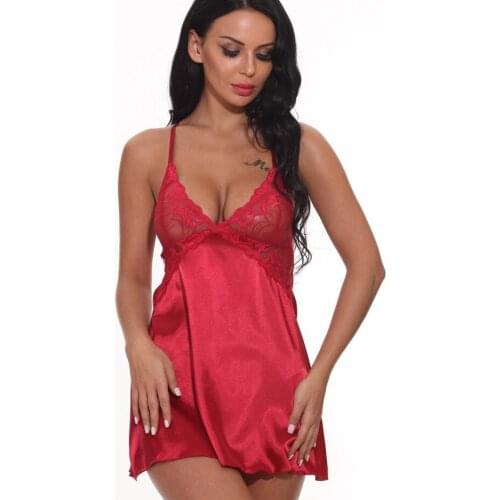 Sexy Night Dress Women Wireless Silk Lace Mini Nightdress Cami Nightie Plus Size V Neck Sexy Nightgowns Sleepwear Babydoll S-2XL