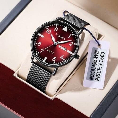 JLANDA Luminous Fashion Calendar Quartz Mesh Waterproof Stainless Steel Watch Mens Watch Strap Sport Casual Relogio Masculino