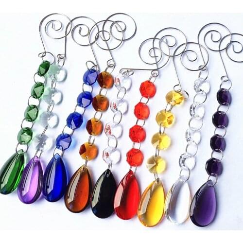 Camal 2pcs 38mm Flat Water Drop Crystal Pendant Octagonal Beads Strands Oval Hanger For Wedding Decoration Hanging Cake Topper