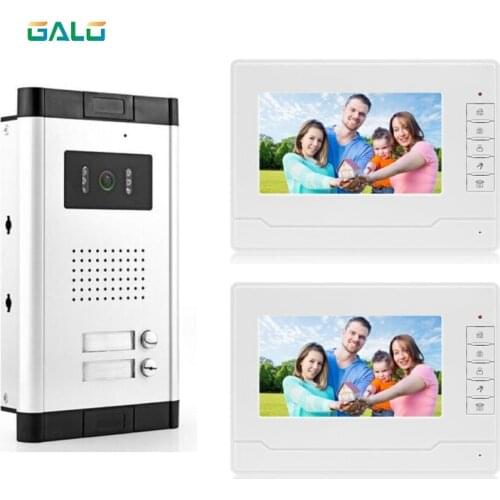 Video intercom 7 inch memory video doorphone apartment building intercom system with 2 rooms