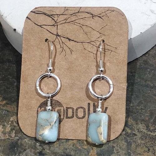 Vintage Geometric Resin Blue Stone Earrings Boho Tribal Silver Color Hollow Round Circle Drop Earrings for Women Jewelry
