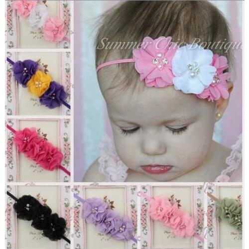 YH460 Hair Accessories Lovely Newborn Baby Hairband Three Flowers Toddler Girls Multicolor