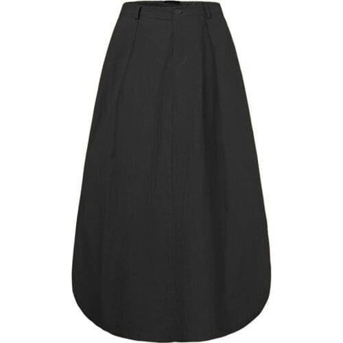 Women Skirt High Waist Solid Color Cotton Blend Large Hem Pocket Maxi Skirt Streetwear for Party Soft Girl Clothes
