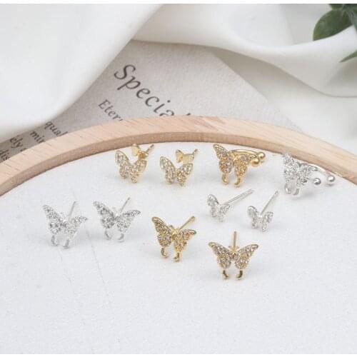Simple Silver Needle Butterfly Micro-Inlaid Temperament Female Ear Studs Niche Design No Pierced Tide Ear Clip