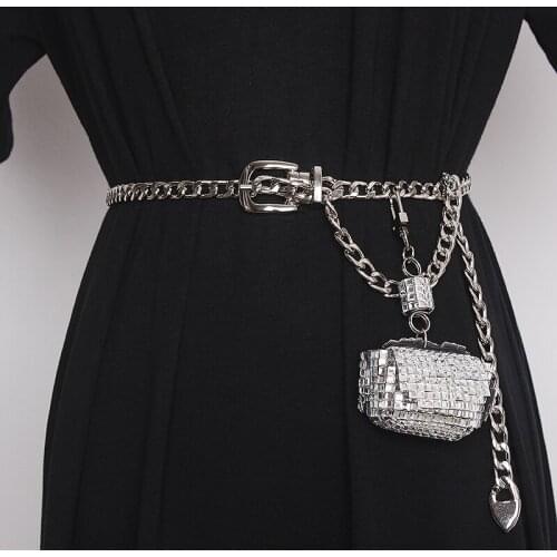 Womens Runway Fashion Metal Chain Diamonds Bag Cummerbunds Female Dress Corsets Waistband Belts Decoration Wide Belt TB766