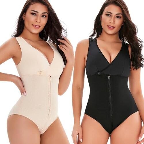 Women Seamless Shapewear Waist trainer Butt Firm Tummy Control Zip up Bust Latex Bodysuit Full Body Shaper Slimming Fajas Largos