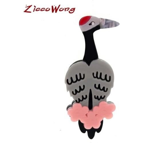 ZiccoWong New Acrylic Crane Brooch Pin Fashion Cute Bird Animal Brooch Badge For Women Lovely Gift Banquet Party Accessories