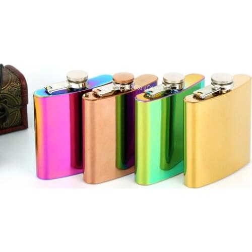 20pcs 6oz Rainbow Colored Hip Flask Gold Plated Gradient Color Stainless Steel Flask Screw Cap Whiskey Wine Bottle Wholesale