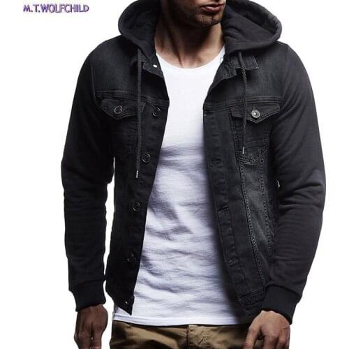 2018 Mens brand hooded denim jackets casual Distressed mens outerwear fashion mens clothing denim coats M-3XL