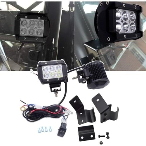 2x 18W LED Work LIghts Pro-fit Cage Pillar Mount Brackets with Wiring Kit Fit 2013-2019 Polaris Ranger 1000/XP 900 570 General