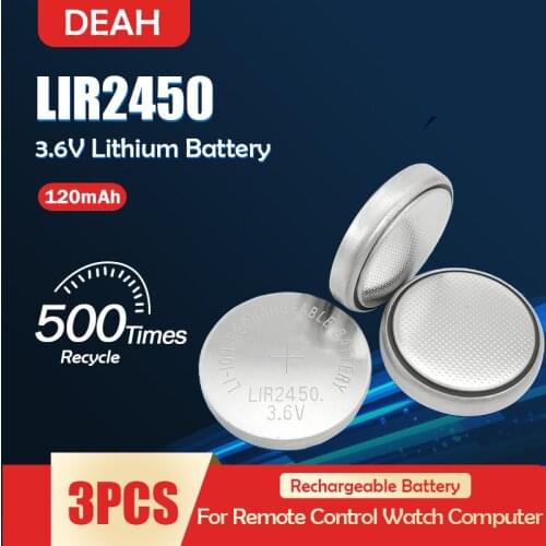 3PCS LIR2450 3.6V 120mAh Rechargeable Lithium Battery For Wireless Switch Replace CR2450 DL2450 ECR2450 KCR2450 Button Coin Cell