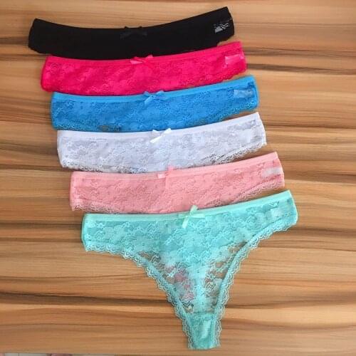 3 Pieces Sexy Lace Panties Women G-String Lingerie Femme Woman Thongs Transparent T-Back Female Underwear Plus Size Solid Panty