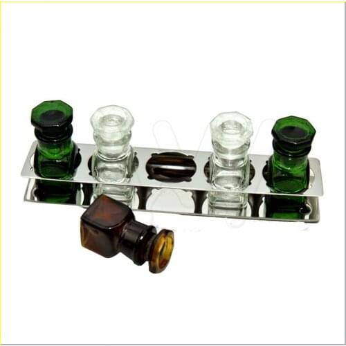 5pcs Dental Medicine Glass Bottles with Stainless Steel Placer Holder