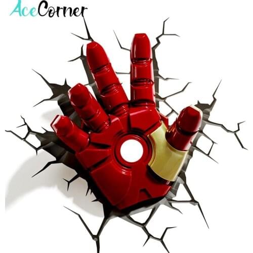 Acecorner Iron Man Hand 3D Creative LED Wall Lamp Decoration Avengers Marvel Night Light Toy for Christmas Kids Bedroom Gift