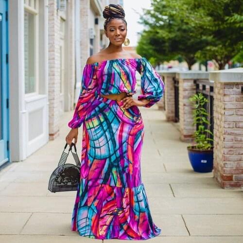 African Clothing for Women Plus Size Dashiki Top Skirt 2Pcs Print Full Sleeve Autumn Fashion Vestidos Loose Suit Elegant Soft