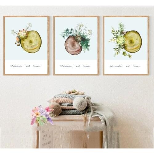 Watercolor Tree annual ring Flowers Canvas Painting Nordic Simple Style Plant Posters Wall Art Picture Living Room Decor