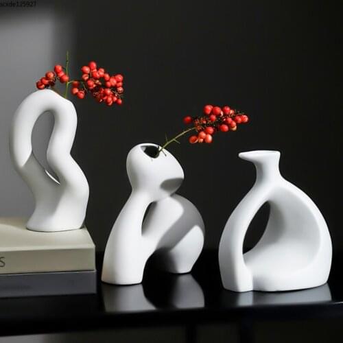 European-style Ceramic White Hollow Vase Abstract Art Dried Flower Flower Arrangement Creative Table Decoration Vase Home Decor