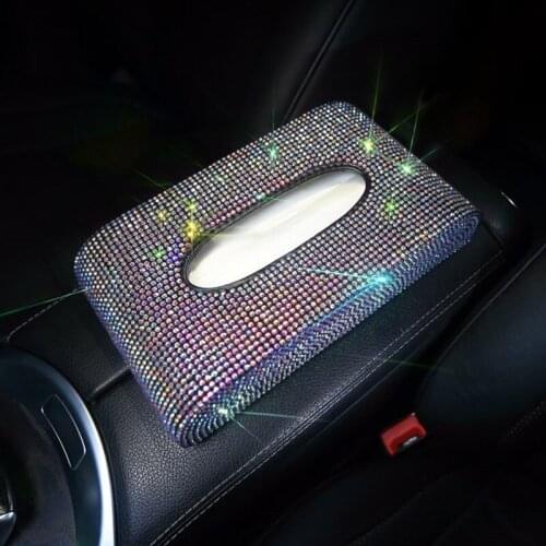 Blingbling interior car accessories block type armrest rhinestones home office car paper box pumping paper cover