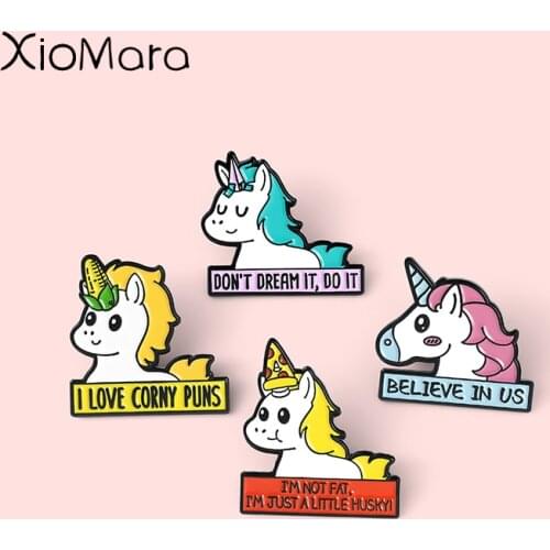 Colorful Horse Pony Enamel Pins 'Believe Us' Cartoon Brooches Badges Clothes Bag Cute Pins Jewelry Gift for Friends Wholesale