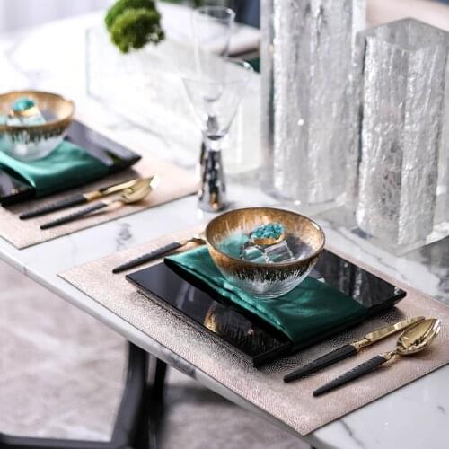 Black Crystal Square Tray Western Food Plate Model Room Cutlery Set Green Soft Decoration With Hotel Table Decoration Ornaments