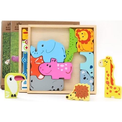 Kids Montessori Materials 3D Puzzles Animals Clever Board Montessori Educational Wooden Toys For Children juguetes montessori