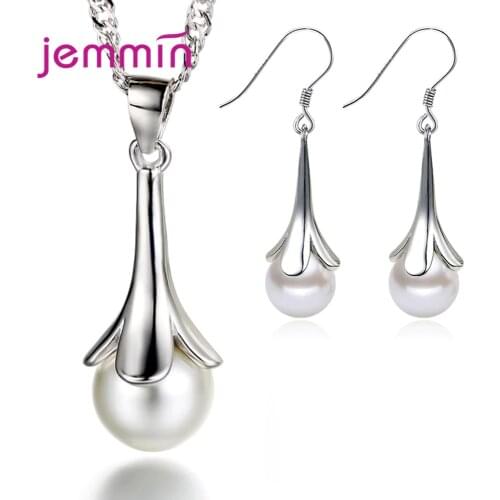 New Pearl Jewelry Set Natural Freshwater Pearl Necklace Drop Earrings Zircon 925 Sterling Silver Bridal Jewelry Sets For Women