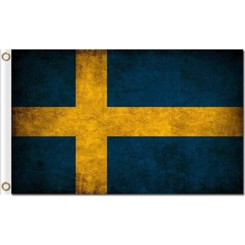Grunge Sweden Flag Red 3x5ft Fabric Prints Polyester Flag can add music logo on the flag