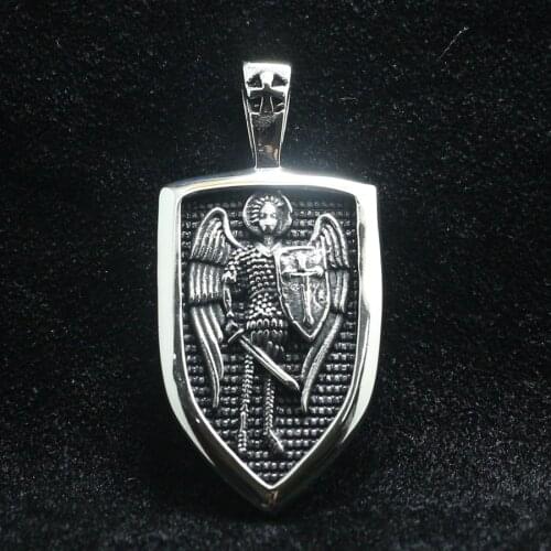 Unisex 316L Stainless Steel St. Michael Archangel Cross Shield Pendant
